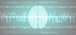 Image of a brain with brain waves overlapping.